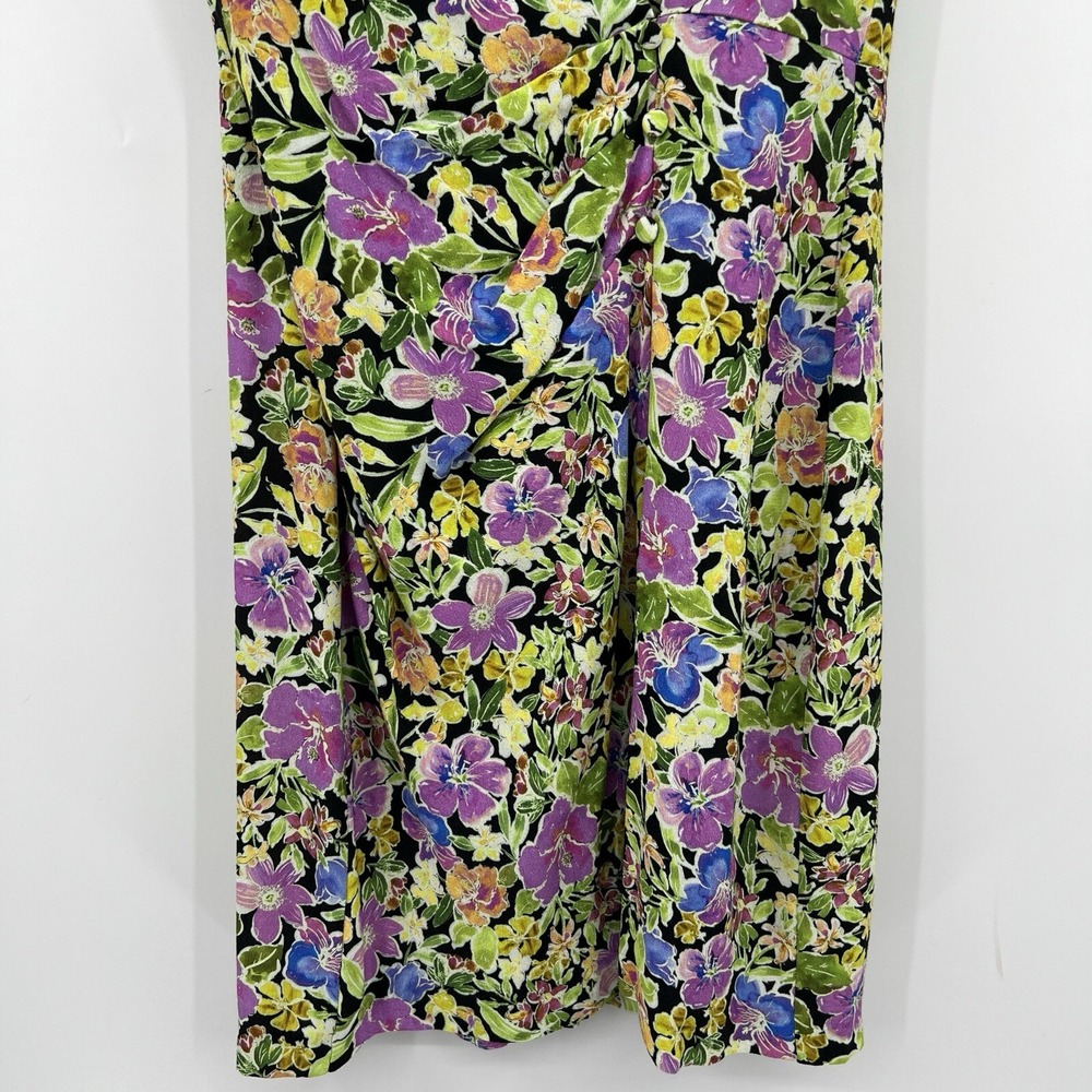 Zara Floral Wrap Mini Dress Short Sleeve Button Side Ruched Green Purple Size XS - Picture 4 of 8